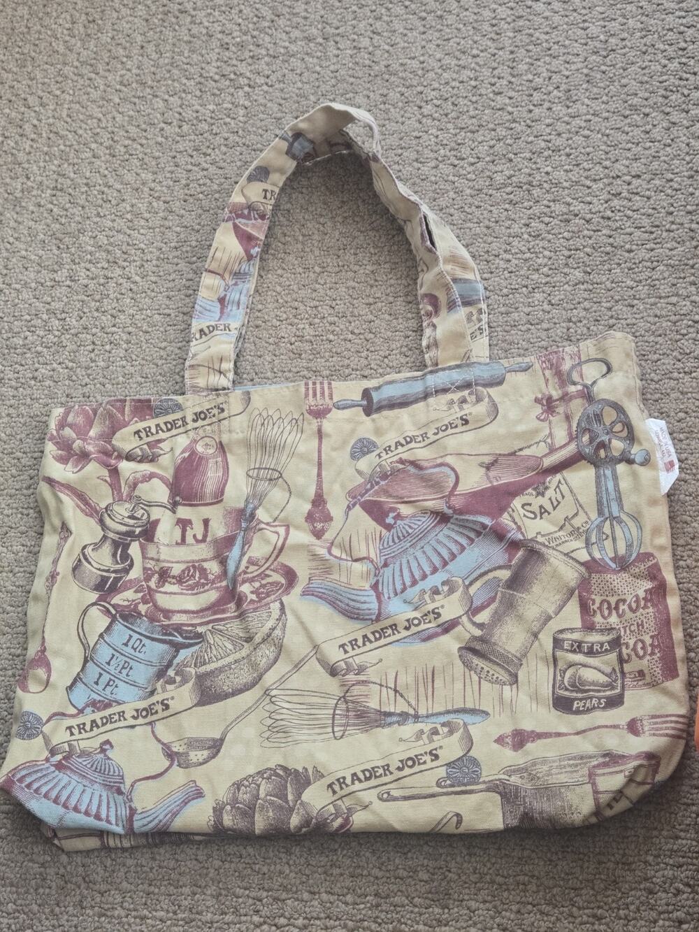 Trader Joe’s Canvas Tote Baking Theme Mint Made USA Vtg Retired Victorian Style
